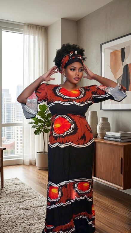 Youma Jet black Burnt Orange Dress