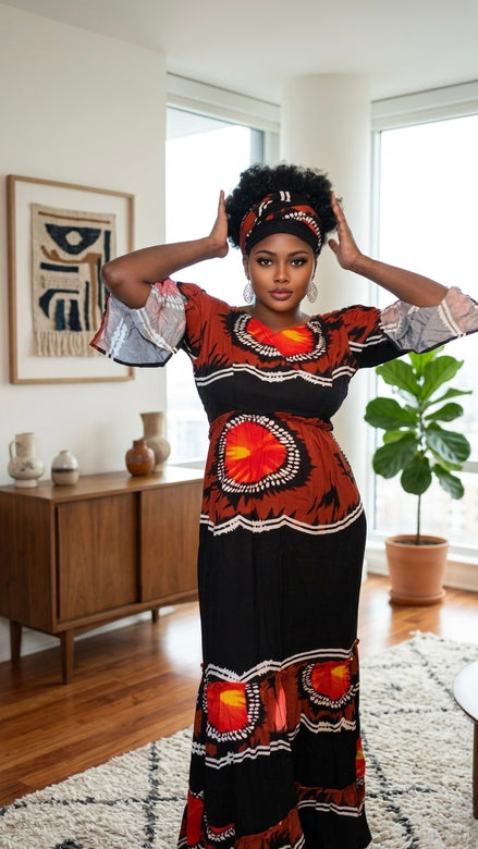 Youma Jet black Burnt Orange Dress